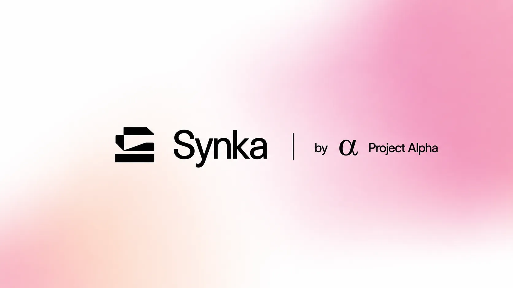 The Synka logo with the words "by Project Alpha" on a soft pink gradient.